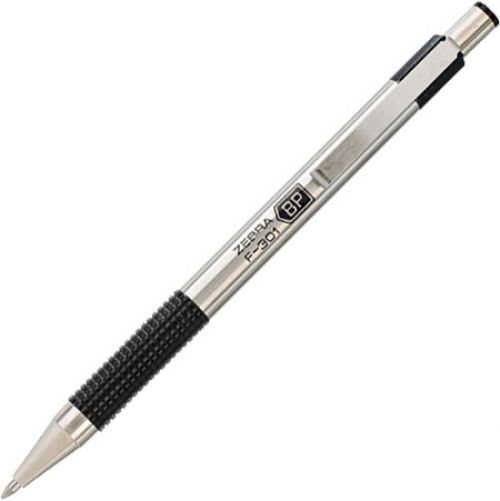 Zebra F-301 Deluxe Retractable Ballpoint Pen 1.0mm Tip 0.5mm Line Stainless Steel Barrel Black Ink - 21971