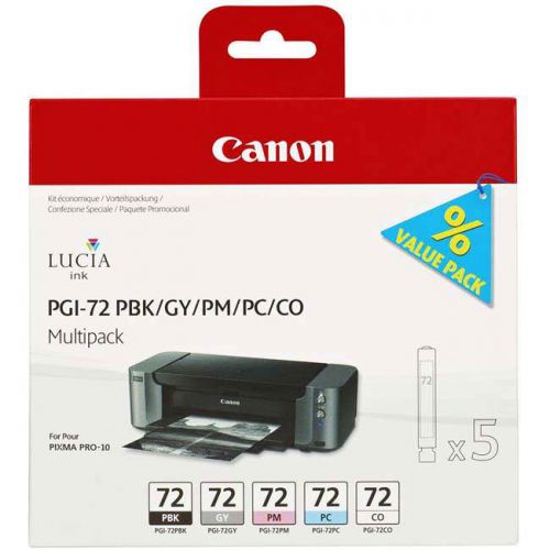 Canon PGI72 Photo Black Cyan Magenta Grey Chroma Optimizer Standard Capacity Ink Cartridge Multipack 5 x 14ml (Pack 5) - 6403B007