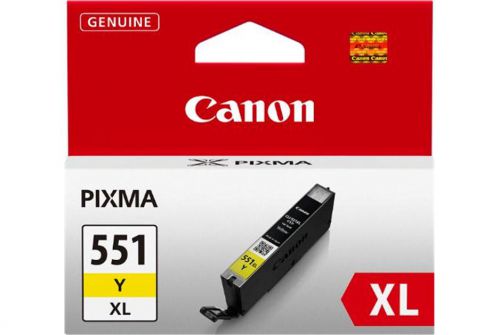CACLI551XLY | Genuine Canon inks bring out the best in your Canon printer, so you are always assured of exceptional results. Canon inks will keep your Canon printer going at peak performance.This high yield yellow ink provides up to 2x more prints than the standard equivalent. The ChromaLife100+ system yellow ink is used for printing documents and photos. This 11ml ink tank allows you to print up to 715 pages of A4 documents at ISO/IEC 29102 standard..