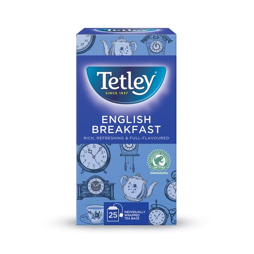 Tetley English Breakfast Tea Bags Individually Wrapped and Enveloped (Pack 25)
