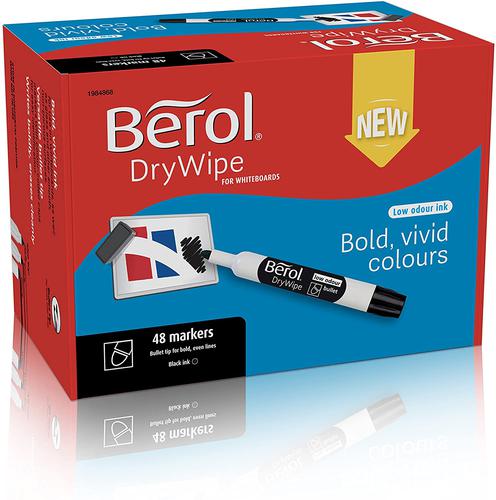 Berol Drywipe Marker Bullet Tip Black (Pack of 48) 1984868