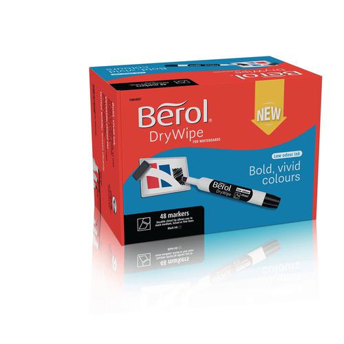 Berol Dry Wipe Whiteboard Marker Chisel Tip 2-5mm Line Black (Pack 48)
