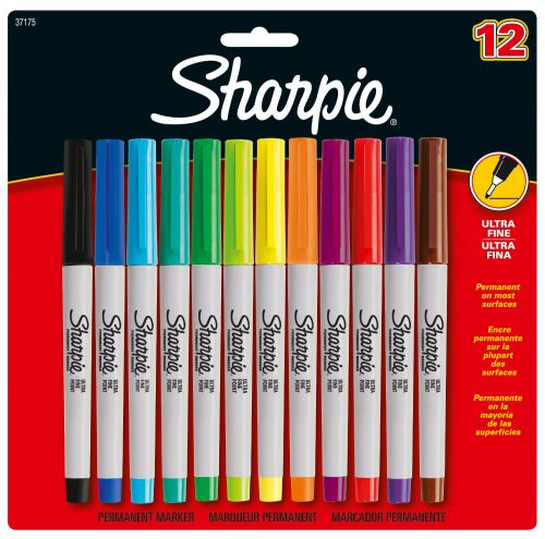 Sharpie Permanent Marker Ultra Fine Tip 0.5mm Line Assorted Colours (Pack 12) - 2065408