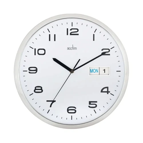 Acctim Supervisor Quartz Wal Clock With Day and Date Display 320mm Diameter Chrome and White - 21027