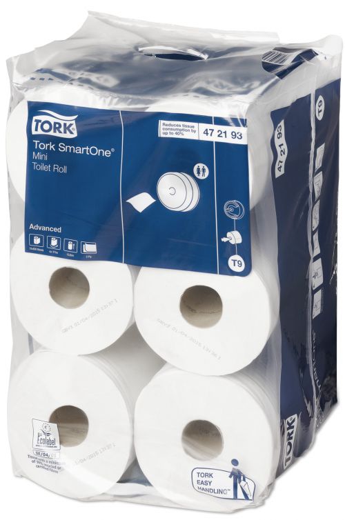 Tork 472193 SmartOne T9 Mini Toilet Roll 2-Ply White 134x180mm x 117m [Pack 12]