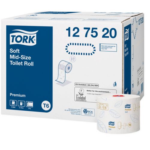 Tork Soft T6 Mid-Size Toilet Roll 2 Ply 90m Premium White (Pack 6) - 127520