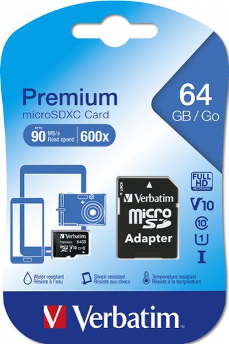 Verbatim Micro SDXC Card Including Adapter 64GB Black Ref 44084 Verbatim