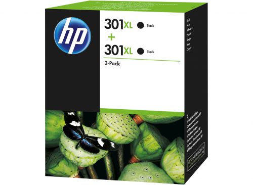 HP 301XL Black Standard Capacity Ink Cartridge 8ml Twinpack - D8J45AE