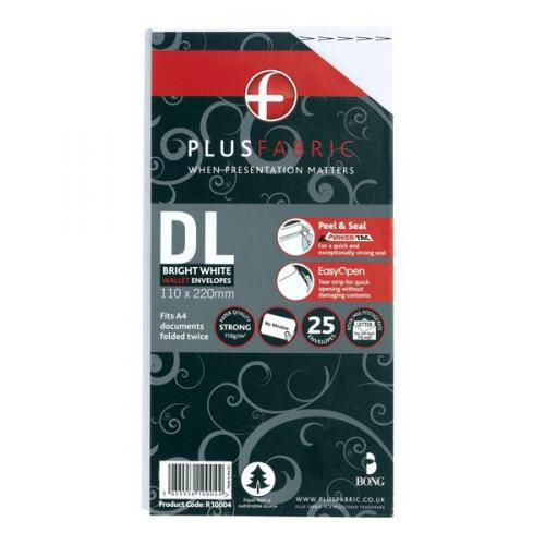 Plus Fabric DL 110gsm Peel and Seal Envelope White PK25