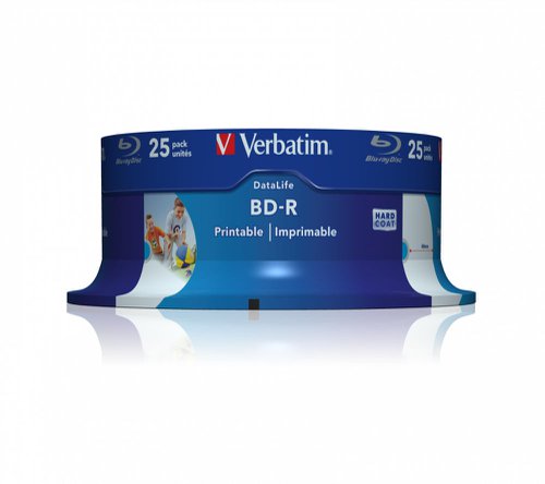 Verbatim BD-R Printable Spindle 6x 25GB (Pack of 25) 43811 - Verbatim - VM43811 - McArdle Computer and Office Supplies