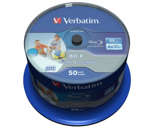 Verbatim BD-R SL Datalife 25GB6X 50Pk Spindle Wide Printable 43812