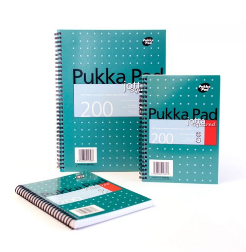 Pukka Pads Metallic Jotta Notepad Wirebound A5 5mm Squared 200 Perforated Pages Green (Pack 3) - JM021SQ 26725PK Buy online at Office 5Star or contact us Tel 01594 810081 for assistance