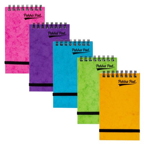 Pukka Pads Pressboard Brights Minor Pad A7 76 x 127mm Wirebound Topbound 120 Pages Feint Ruled Paper Assorted Bright Colours (Pack 20) - 7273-PRS