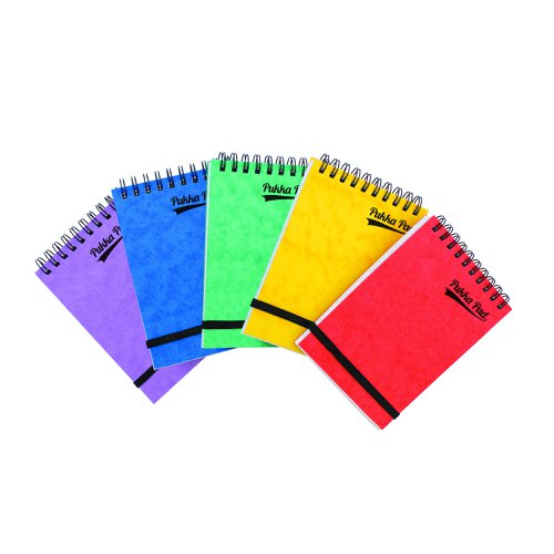 Pukka Pads Pressboard Minor Pad A7 76 x 127mm Wirebound Topbound 120 Pages Feint Ruled Paper Assorted Colours (Pack 20) - 7272-PRS