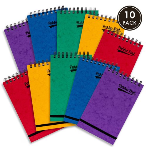 Pukka Pads Pressboard Major Pad Wirebound Topbound 202 x 127mm 300 pages Feint Ruled Paper Assorted Colours (Pack 10) - 7266-PRS