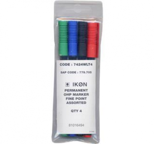 ValueX OHP Pen Permanent Fine 0.4mm Line Assorted Colours (Pack 4) - 7424WLT4