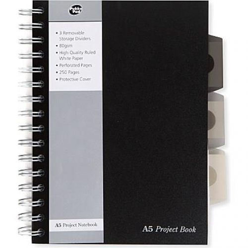 Pukka Pads A5 Wirebound Polypropylene Cover Project Book Ruled 250 Pages Black (Pack 3) - SBPROBA5