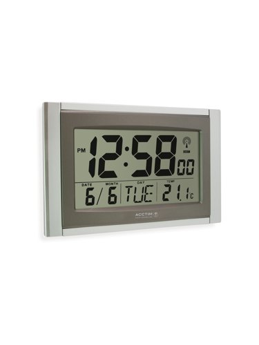 Acctim Stratus Radio Controlled LCD Digital Wall/Desk Clock Silver - 74057