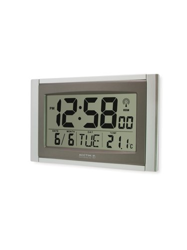 Acctim Stratus Radio Controlled LCD Digital Wall/Desk Clock Silver - 74057