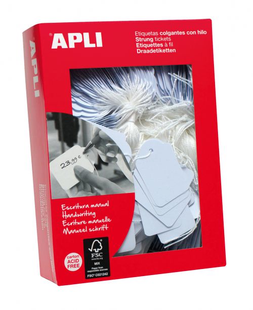 Apli Strung Tickets with threads, for handwriting descriptions, notifications, identifications, etc. Recyclable and Acid Free