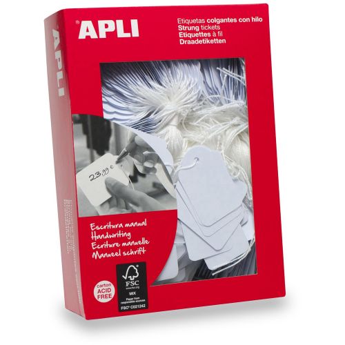 74337PL | Apli Strung Tickets with threads, for handwriting descriptions, notifications, identifications, etc. Recyclable and Acid Free