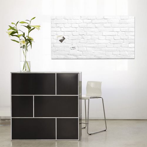 Wall Mounted Magnetic Glass Board 1300x550x18mm - White Stone