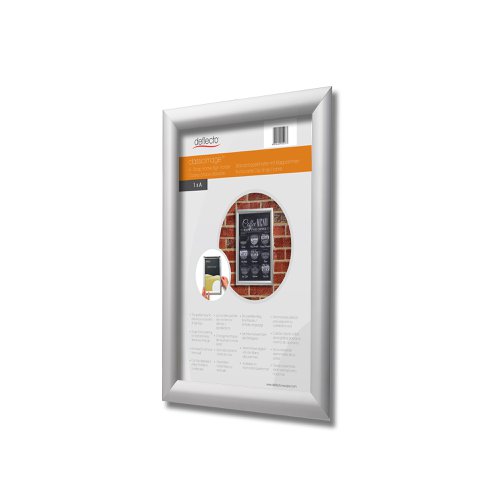 Deflecto A4 Wall Mounted 25mm Aluminium Snap Frame Literature Display Sign Holder Silver Effect Frame - SFA4S