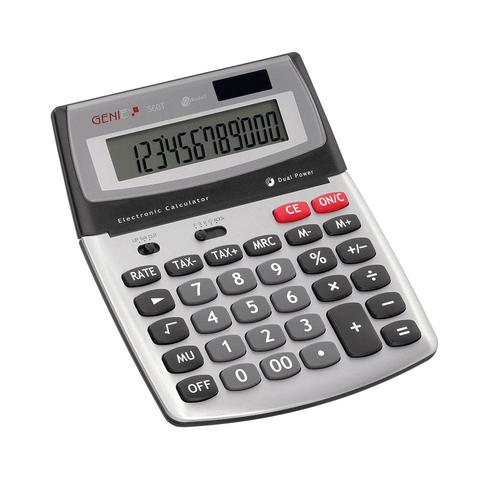 12-digit design desktop calculator with dual power (solar and battery) and jumbo display