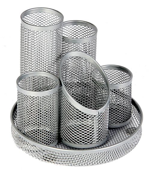 Osco 5 Tube Mesh Pencil Pot Scratch Resistant (Silver)