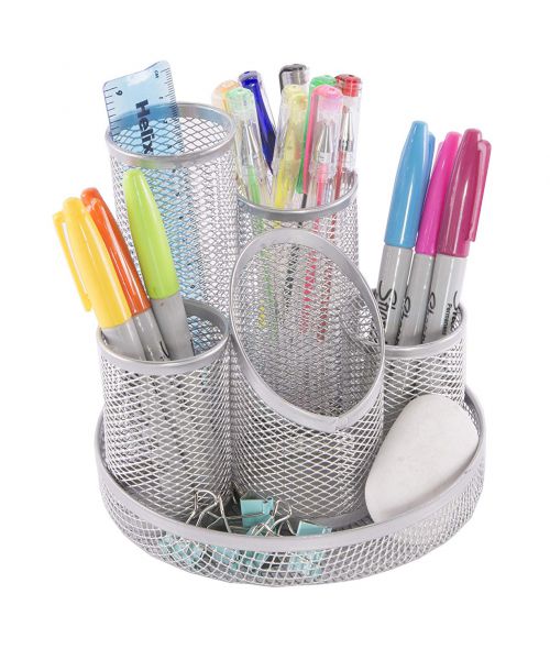Osco 5 Tube Mesh Pencil Pot Scratch Resistant (Silver)