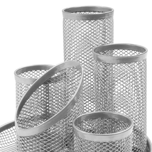 Osco 5 Tube Mesh Pencil Pot Scratch Resistant (Silver)