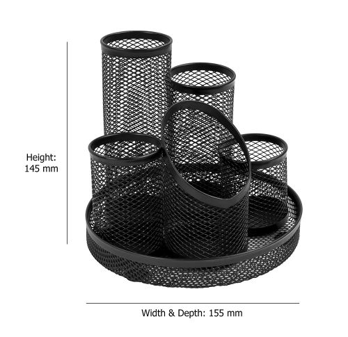 5 Star Office Desk Tidy Wire Mesh Scratch Resistant Non-Marking Base 5 Compartment DiaxH: 160x140mm Black