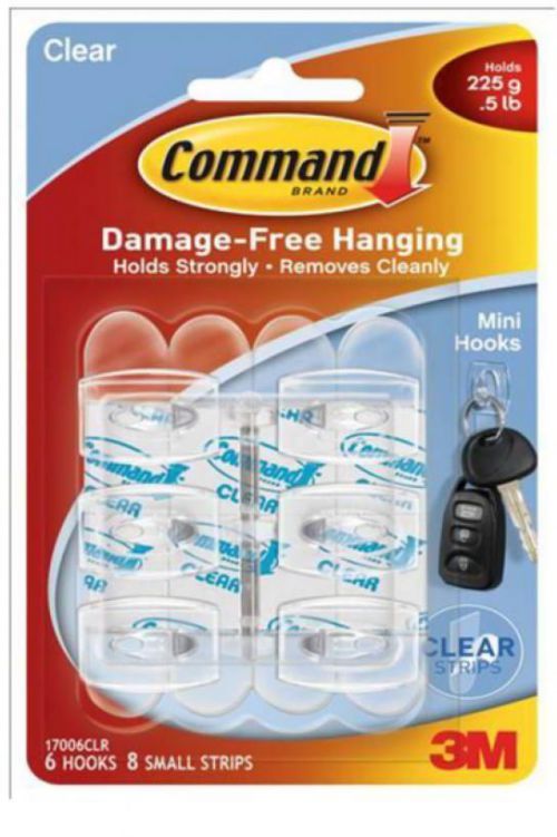 Command™ Mini Clear Hooks with Clear Strips 17006CLR