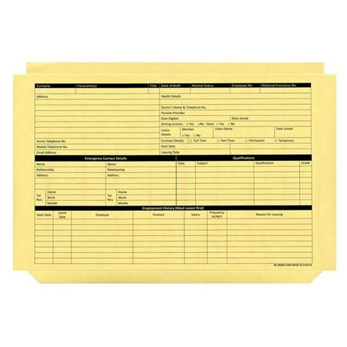Custom Forms Personnel Pre-Printed Wallet Manilla 330x235mm 270gsm Yellow (Pack 50) PWY01 Document Wallets 57135CF