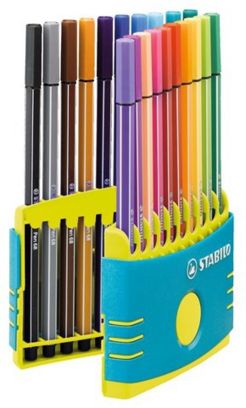 STABILO Pen 68 Fibre Tip Pen 1mm Line Assorted Colours (Wallet 20) - 6820-04  10374ST