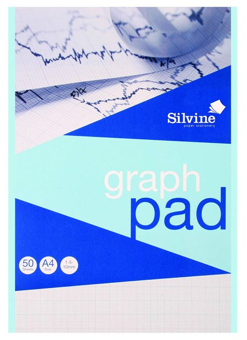 Silvine A4 Graph Pad 1/5/10mm 90gsm 50 Sheets White/Blue Grided Paper (Pack 12) - A4GP