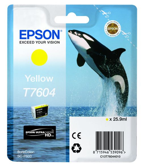 Epson T7604 Killer Whale Yellow Standard Capacity Ink Cartridge 26ml - C13T76044010