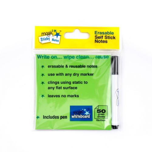 Magic Whiteboard Green Sticky Notes & Pen 50 sheet 10x10cm