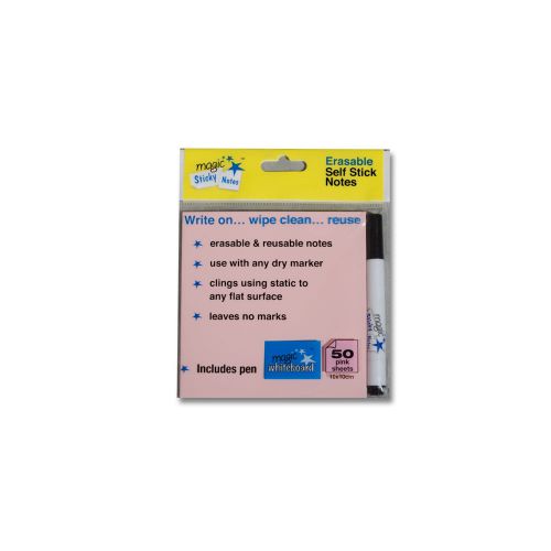 Magic Whiteboard Pink Sticky Notes & Pen 50 Sheet 10x10cm