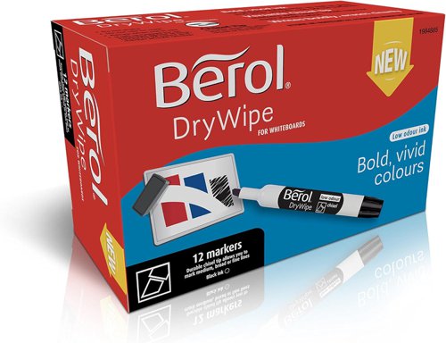 603984 Berol Dry Wipe Marker Chisel Black Pack Of 12 3P