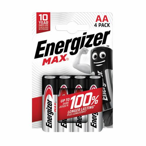 Energizer Max Alkaline Battery MN1500 1.5V AA E300112500 [Pack 4]