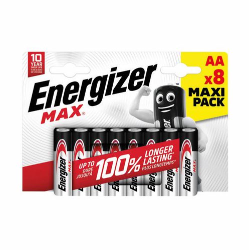 Energizer Max Alkaline Battery MN1500 1.5V AA E300112400 [Pack 8]