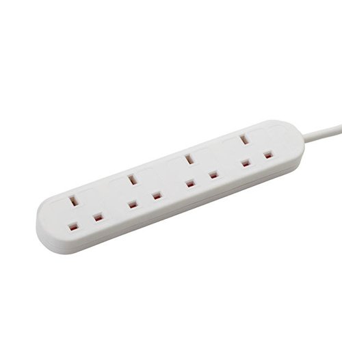 5m 4 Way Power Extension Block - UK Plug to 4 x UK Sockets - White 27-4050