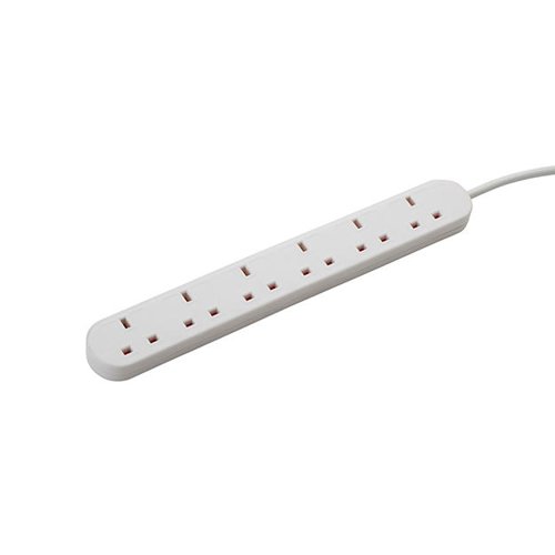 5m 6 Way Power Extension Block - UK Plug to 6 x UK Sockets - White 27-6050