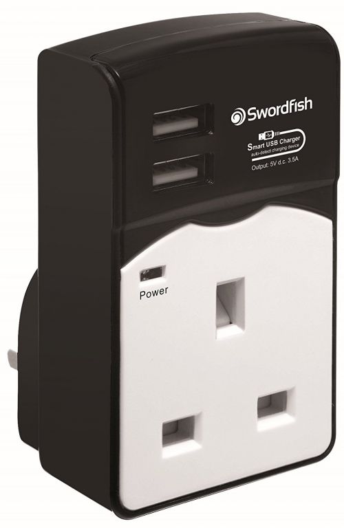 Swordfish VariSocket Dual USB Charger Black/White