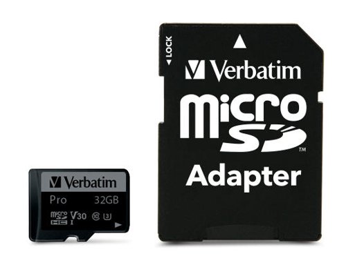 VM47041 | Designed for demanding applications, this Verbatim MicroSDHC memory card is rated at UHS-I Speed Class 3, making it suitable for the latest 4K Ultra HD video recording and high definition burst photography. It includes a full-size SD card adaptor for laptops and other devices.