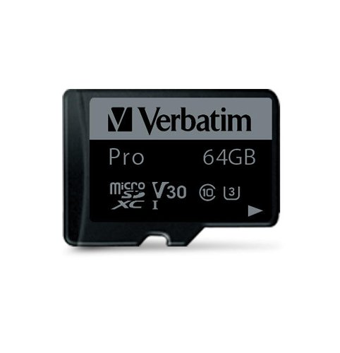 VM47042 | Designed for demanding applications, this Verbatim MicroSDXC memory card is rated at UHS-I Speed Class 3, making it suitable for the latest 4K Ultra HD video recording and high definition burst photography. It includes a full-size SD card adaptor for laptops and other devices.