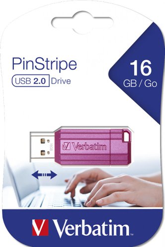 Verbatim Pinstripe - USB Drive 16 GB - Hot Pink, 16 GB, USB Type-A, 2.0, 10 Mb/S, Cap, Pink 49067