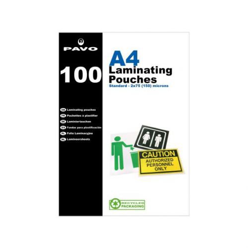 28659PV - Pavo Laminating Pouch 2x75 Micron A4 Gloss (Pack 100) 8004270