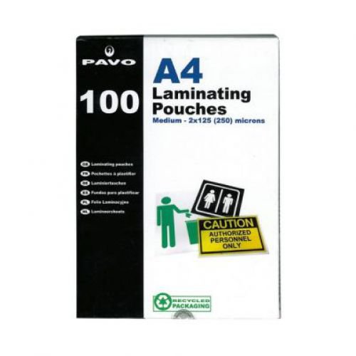 28673PV - Pavo Laminating Pouch 2x125 Micron A4 Gloss (Pack 100) 8005710